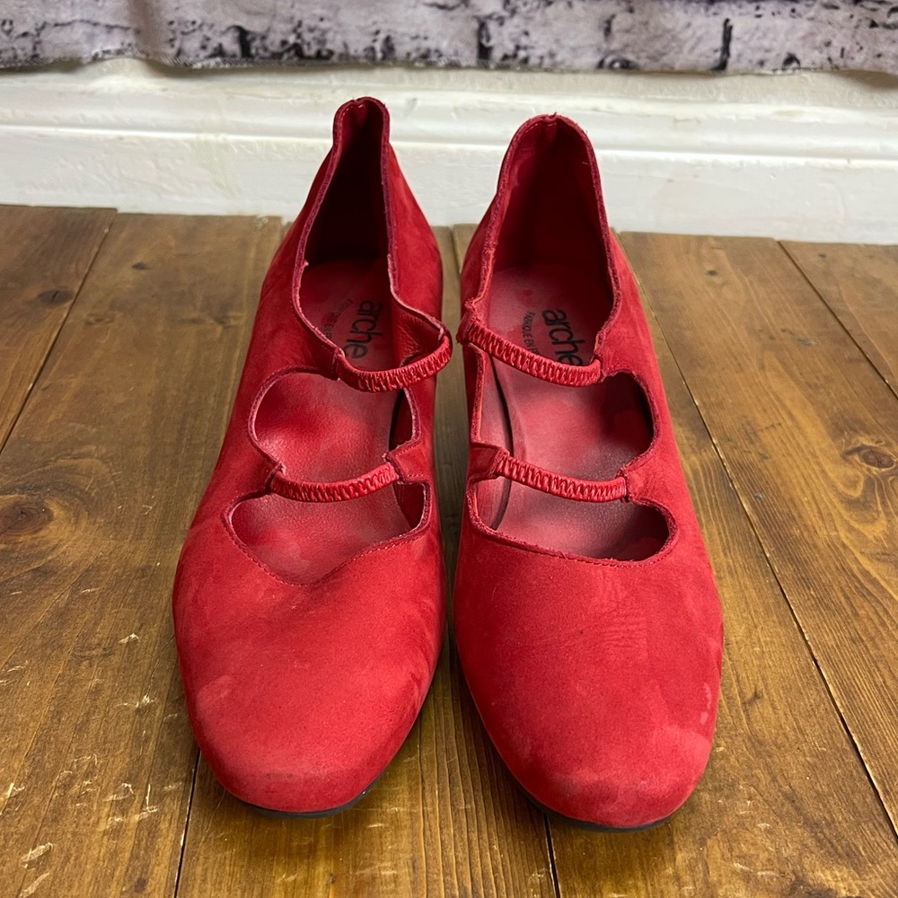 Arche size 37 red Nubuck leather double strap Mary Jane style shoes - Picture 3 of 11